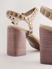 Sand Forever Comfort® Leather Square Toe Hardware Detail Block Sandals - Image 8 of 10