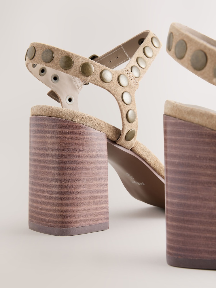 Sand Forever Comfort® Leather Square Toe Hardware Detail Block Sandals - Image 8 of 10