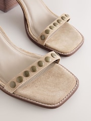 Sand Forever Comfort® Leather Square Toe Hardware Detail Block Sandals - Image 9 of 10
