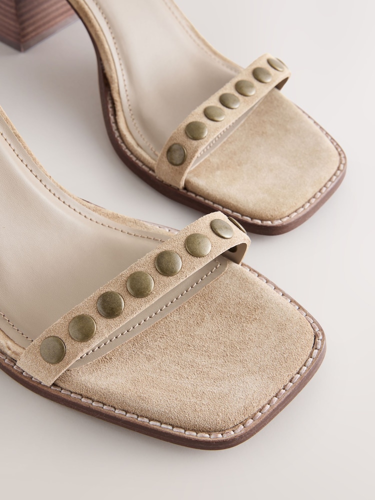 Sand Forever Comfort® Leather Square Toe Hardware Detail Block Sandals - Image 9 of 10