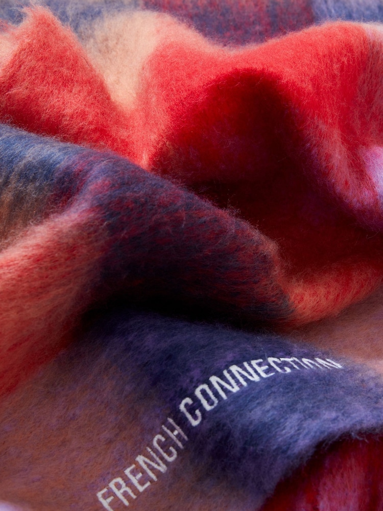 French Connection Red Super Soft Check Scarf - Image 4 of 4
