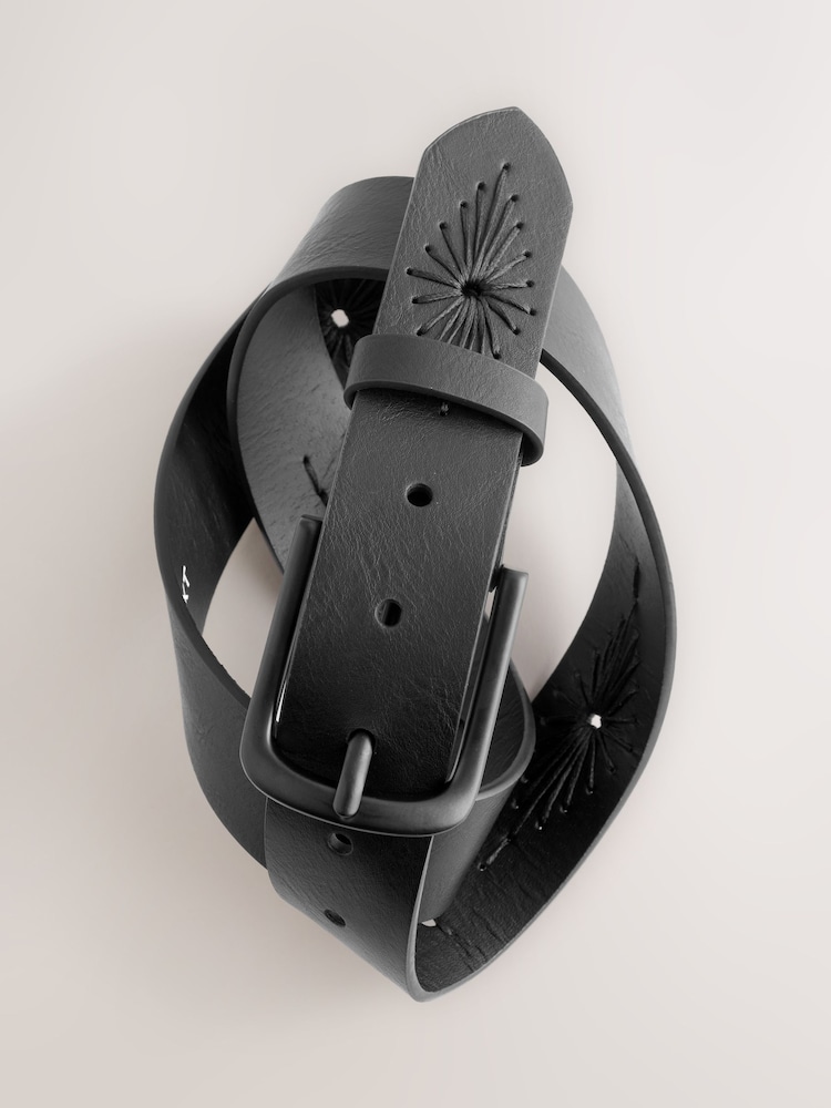 Black Casual Embroidery Belt - Image 2 of 3 Black Casual Embroidery Belt - Image 2 of 3