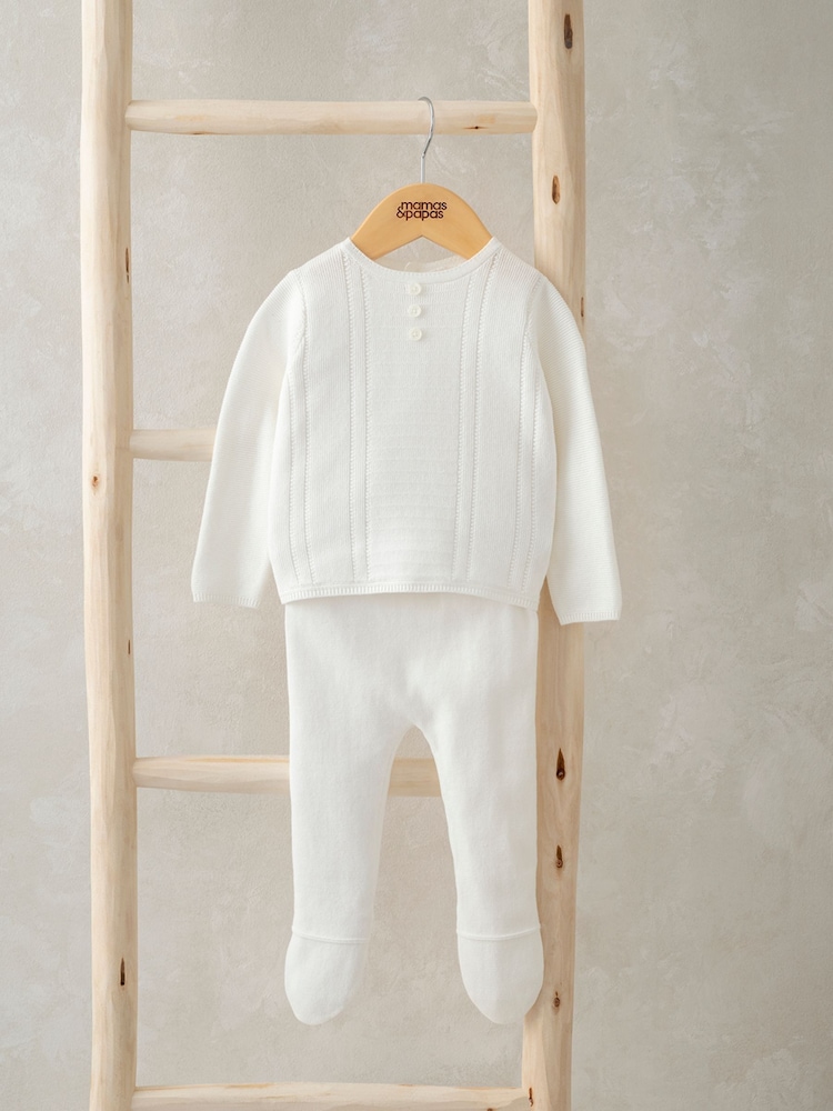 Conjunto de 2 piezas con leggings y cárdigan de punto en color crema con botones de Mamas & Papas - Imagen 1 de 4