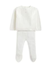 Conjunto de 2 piezas con leggings y cárdigan de punto en color crema con botones de Mamas & Papas - Imagen 2 de 4