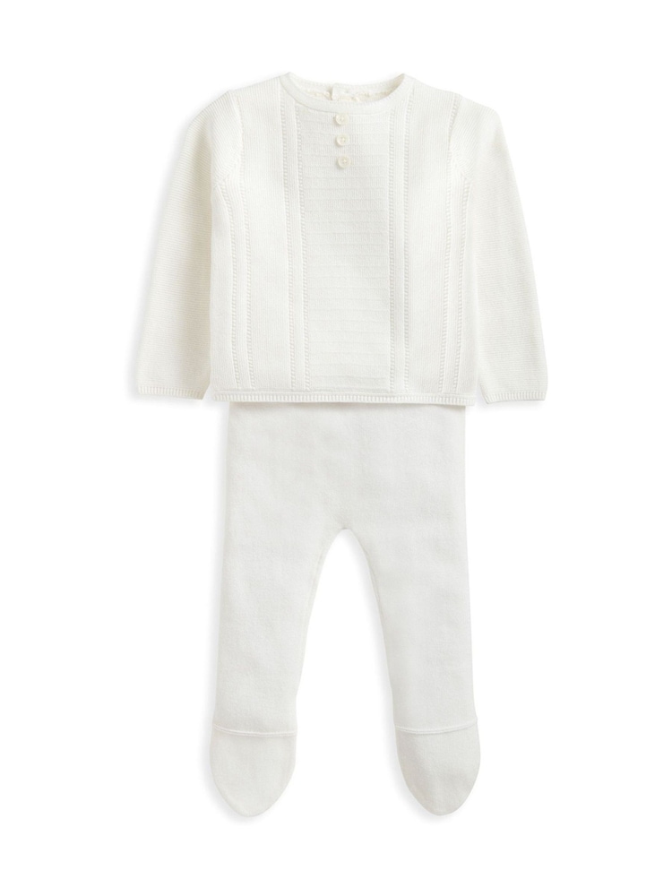 Conjunto de 2 piezas con leggings y cárdigan de punto en color crema con botones de Mamas & Papas - Imagen 2 de 4