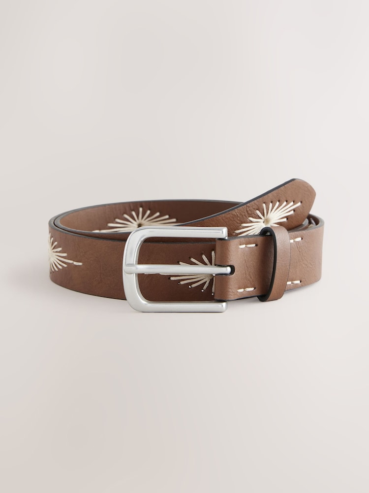 Tan Brown Casual Embroidery Belt - Image 1 of 3