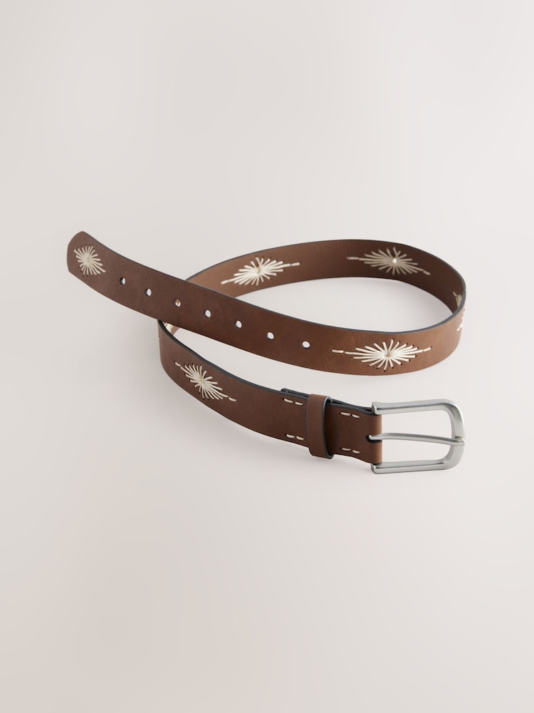 Tan Brown Casual Embroidery Belt - Image 2 of 3
