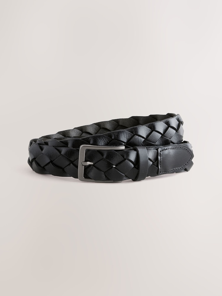 Black Casual Woven Leather Belt - Image 1 of 3 Black Casual Woven Leather Belt - Image 1 of 3