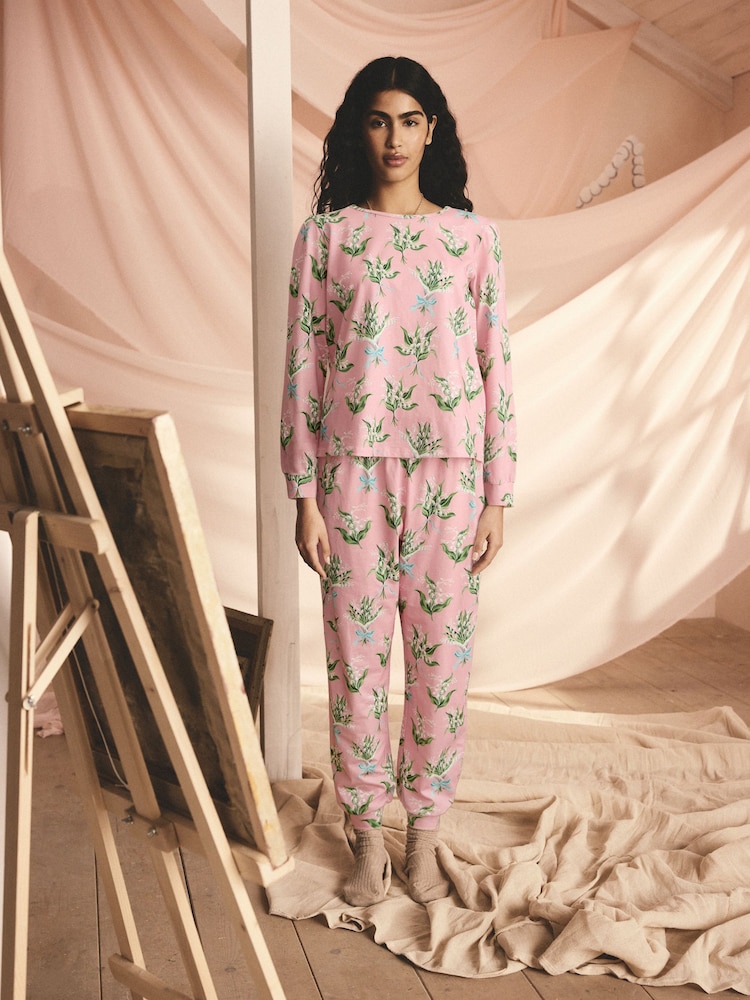 Cath Kidston Pink Lily of the Valley 100% Cotton Twosie Pyjamas - Image 1 of 8