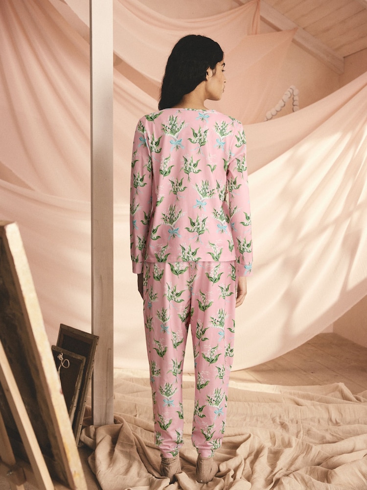 Cath Kidston Pink Lily of the Valley 100% Cotton Twosie Pyjamas - Image 2 of 8