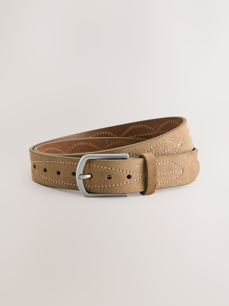 Tan Brown Casual Stitch Detail Belt - Image 1 of 3
