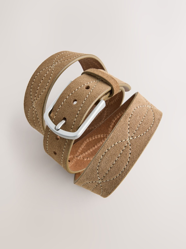 Tan Brown Casual Stitch Detail Belt - Image 2 of 3 Tan Brown Casual Stitch Detail Belt - Image 2 of 3