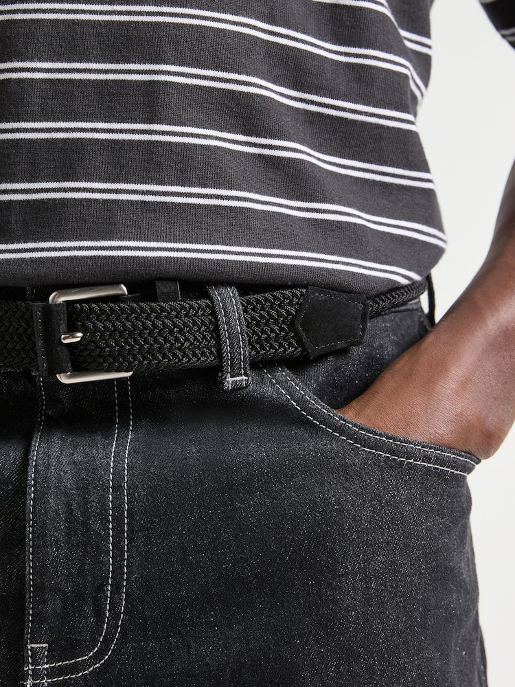 Black Casual Woven Elastic Belt - Image 1 of 4 Black Casual Woven Elastic Belt - Image 1 of 4