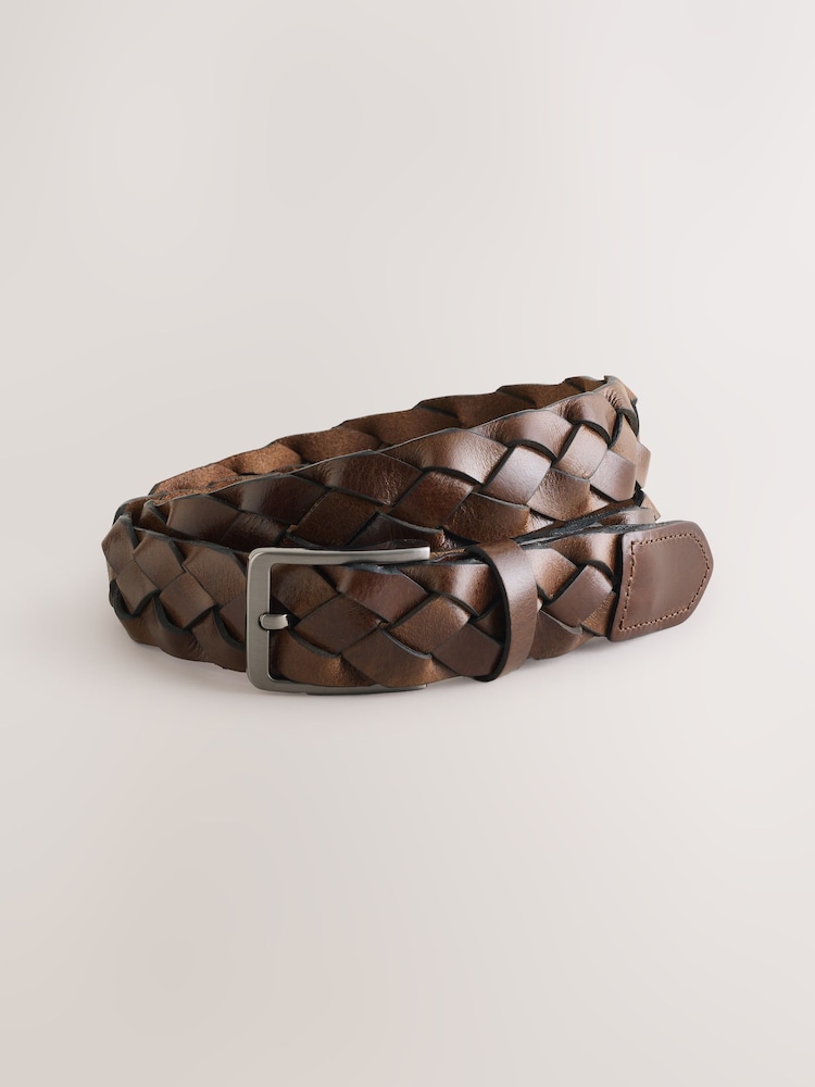 Brown Casual Woven Leather Belt - Image 1 of 3