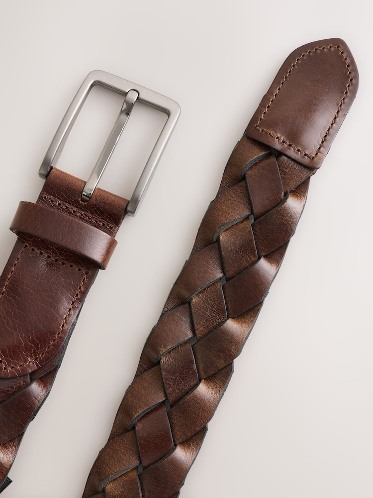 Brown Casual Woven Leather Belt - Image 3 of 3