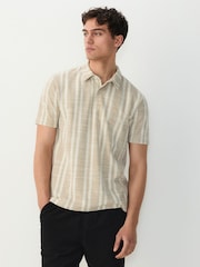 Бежево-коричневый - Vertical Stripe Textured Polo Shirt - Image 1 of 7