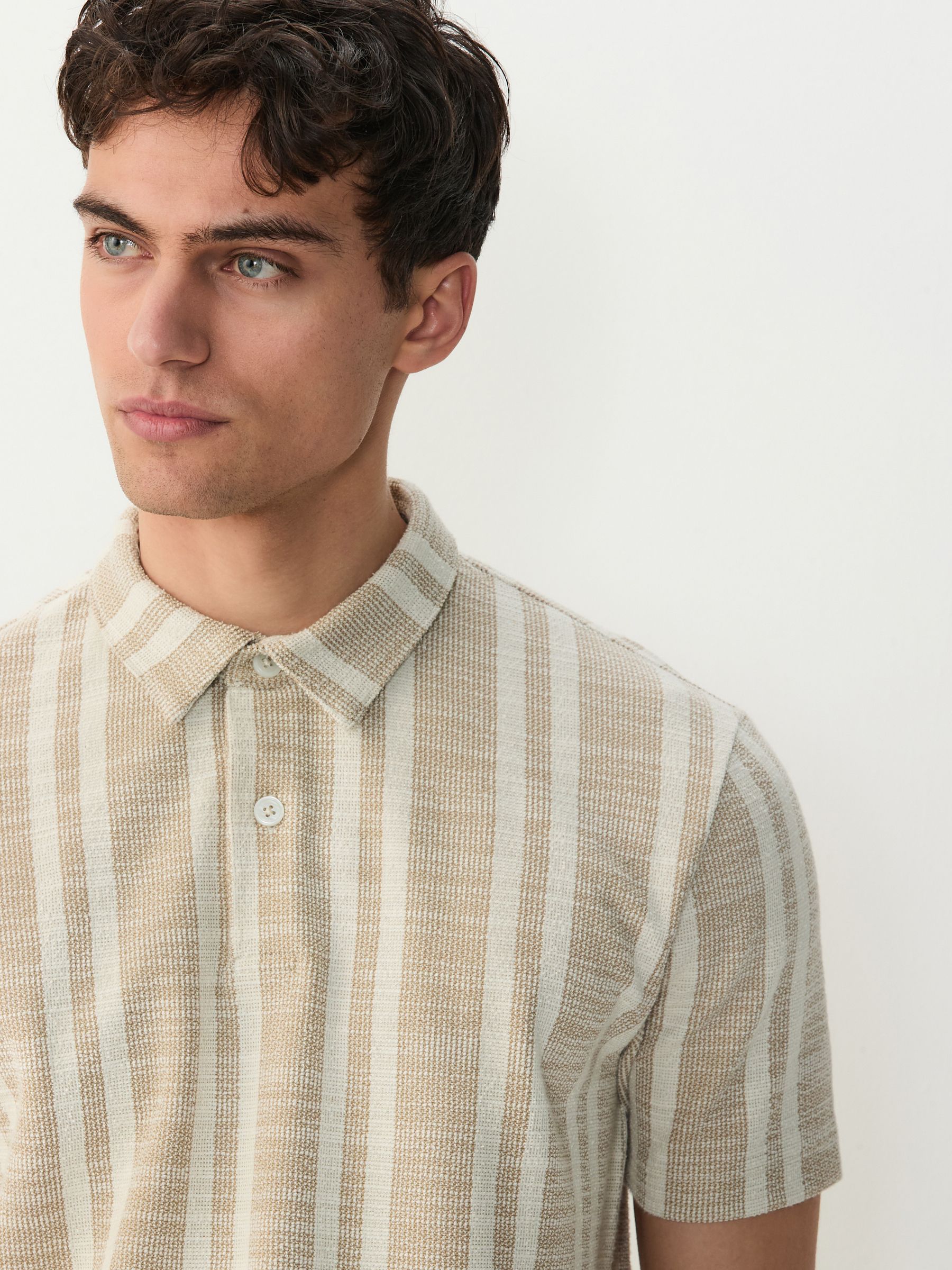 Buy Neutral Brown Vertical Stripe Textured Polo Shirt from Next USA