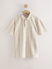 Бежево-коричневый - Vertical Stripe Textured Polo Shirt - Image 5 of 7