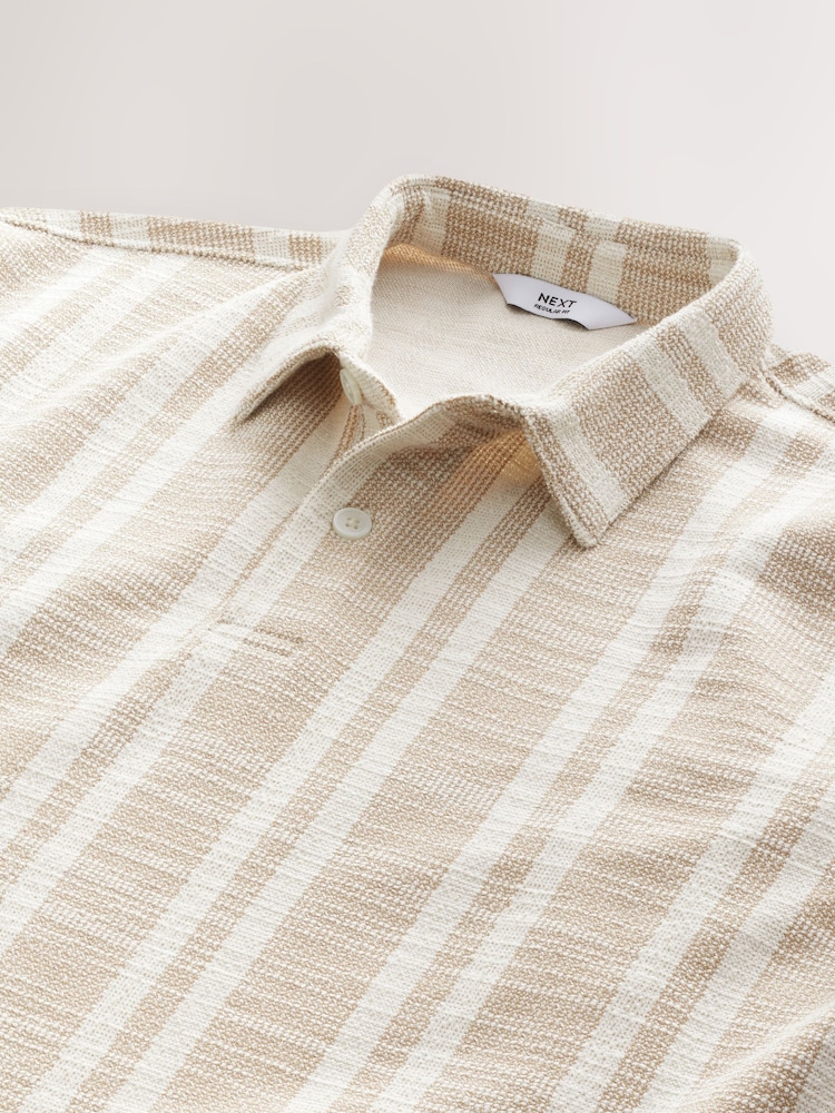 Бежево-коричневый - Vertical Stripe Textured Polo Shirt - Image 7 of 7