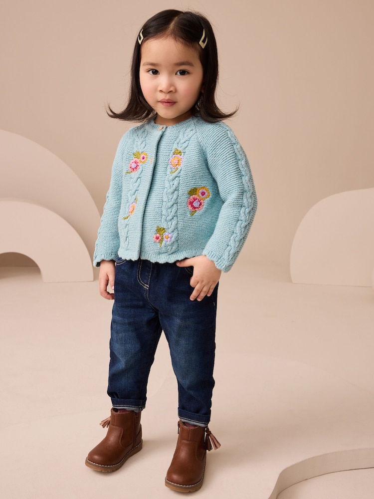 Blue Floral Print Embellished Cardigan (3mths-7yrs) - Image 2 of 7
