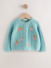 Blue Floral Print Embellished Cardigan (3mths-7yrs) - Image 4 of 7