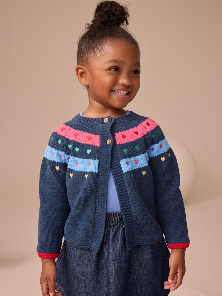 Azul marino - Knitted Heart Print Cardigan (3mths-7yrs) - Imagen 1 de 4