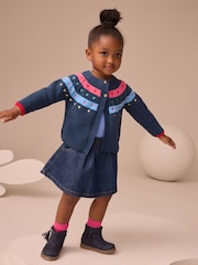 Azul marino - Knitted Heart Print Cardigan (3mths-7yrs) - Imagen 2 de 4