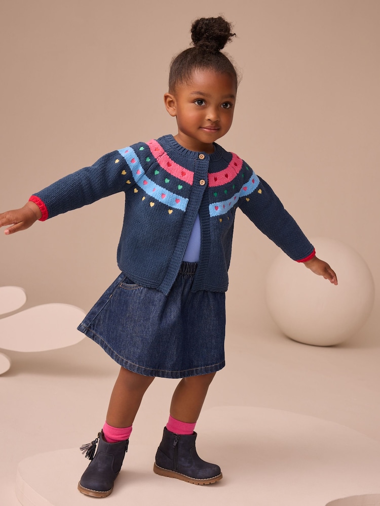 Azul marino - Knitted Heart Print Cardigan (3mths-7yrs) - Imagen 2 de 4