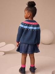 Azul marino - Knitted Heart Print Cardigan (3mths-7yrs) - Imagen 3 de 4