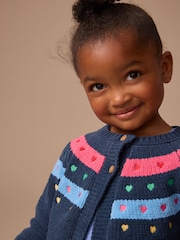 Azul marino - Knitted Heart Print Cardigan (3mths-7yrs) - Imagen 4 de 4