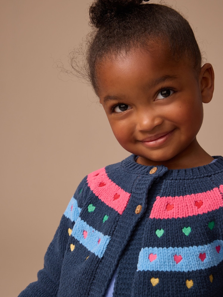 Azul marino - Knitted Heart Print Cardigan (3mths-7yrs) - Imagen 4 de 4