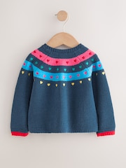Navy Knitted Heart Print Cardigan (3mths-7yrs) - Image 6 of 8