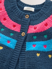 Navy Knitted Heart Print Cardigan (3mths-7yrs) - Image 7 of 8