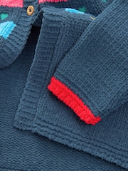 Navy Knitted Heart Print Cardigan (3mths-7yrs) - Image 8 of 8