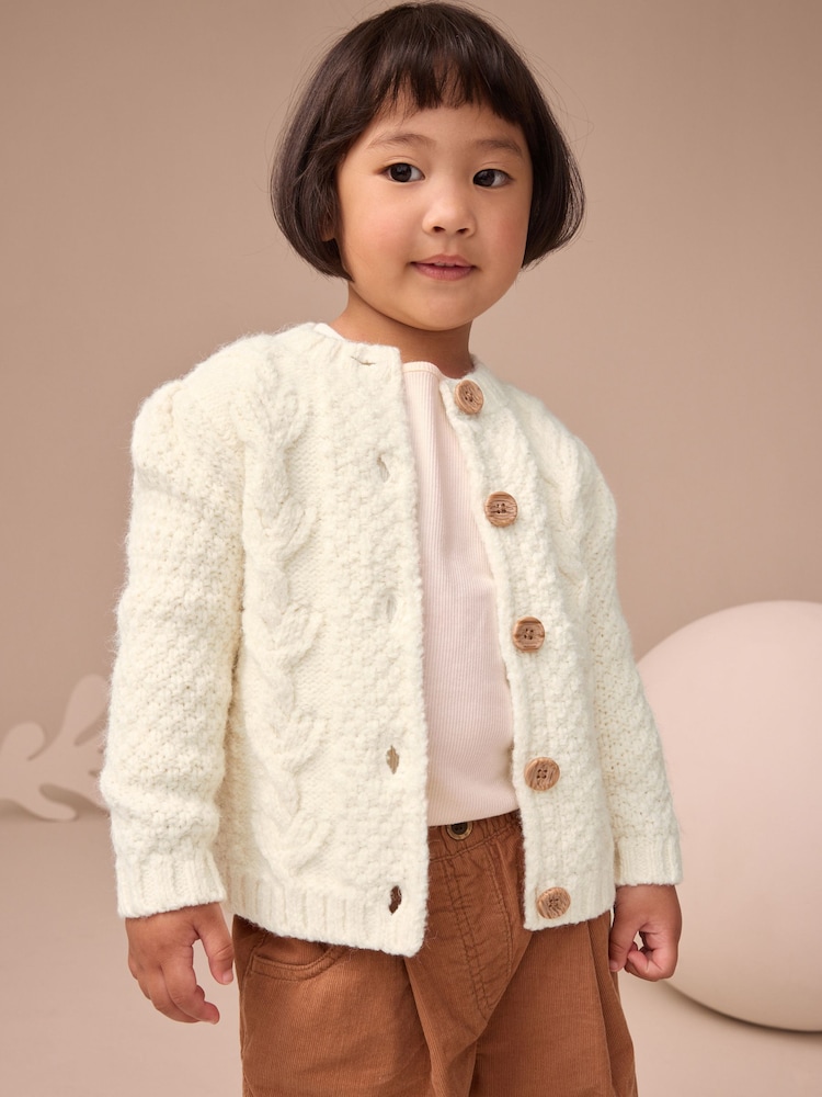 Ecru Chunky Knit Bobble Cardigan (3mths-10yrs) - Image 1 of 1