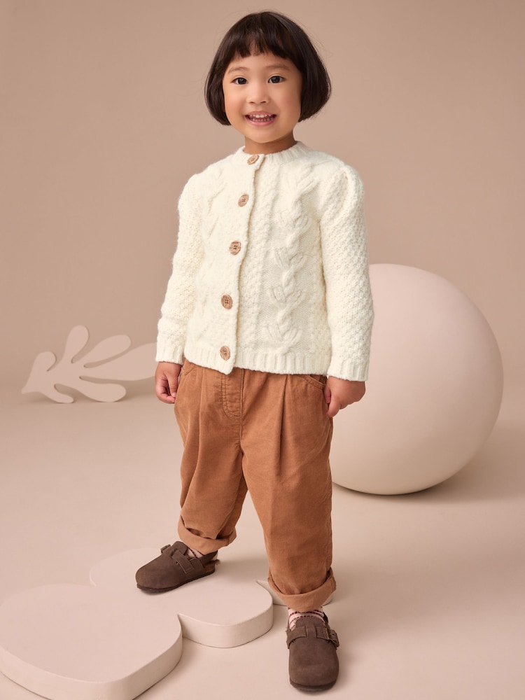Ecru Chunky Knit Bobble Cardigan (3mths-10yrs) - Image 2 of 8 Ecru Chunky Knit Bobble Cardigan (3mths-10yrs) - Image 2 of 8