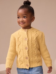 Ochre Yellow Chunky Knit Bobble Cardigan (3mths-10yrs) - Image 1 of 7
