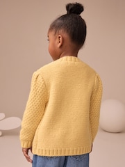 Ochre Yellow Chunky Knit Bobble Cardigan (3mths-10yrs) - Image 3 of 7