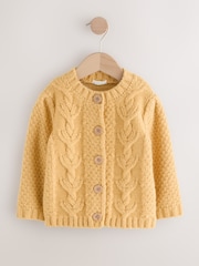Ochre Yellow Chunky Knit Bobble Cardigan (3mths-10yrs) - Image 4 of 7