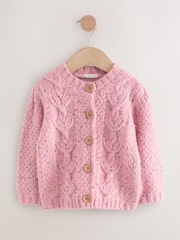 Pink Chunky Knit Bobble Cardigan (3mths-10yrs) - Image 1 of 4