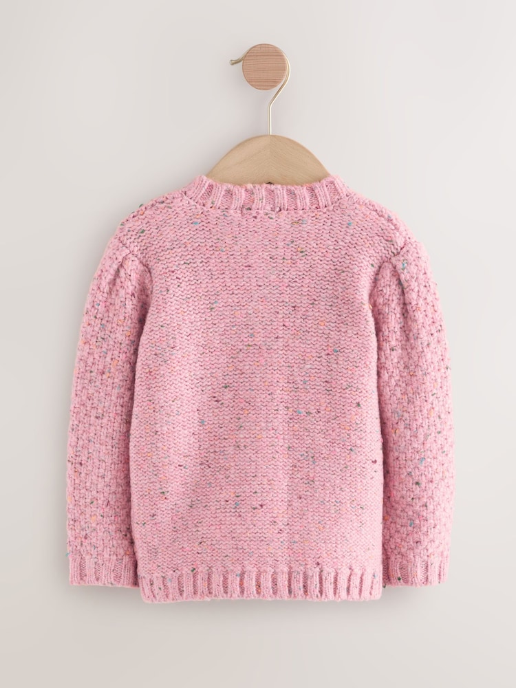 Pink Chunky Knit Bobble Cardigan (3mths-10yrs) - Image 2 of 4