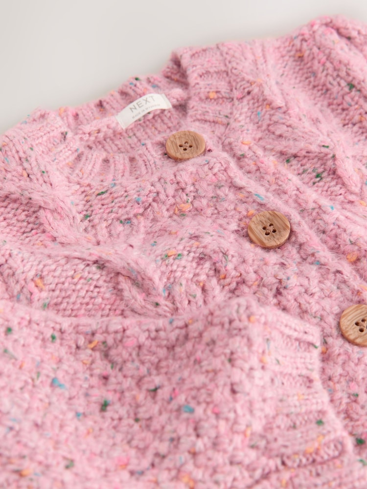 Pink Chunky Knit Bobble Cardigan (3mths-10yrs) - Image 4 of 4