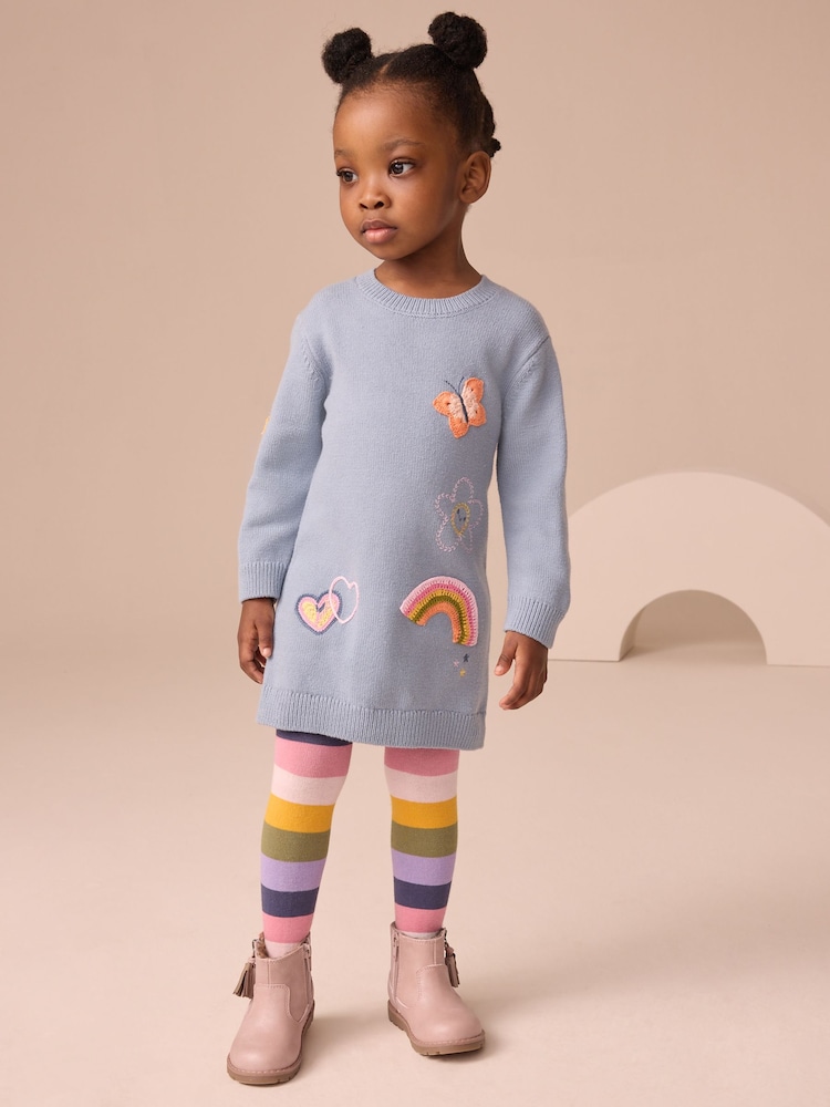 Blue Embroidered Jumper Dress and Tights Set (3mths-7yrs) - Image 1 of 3