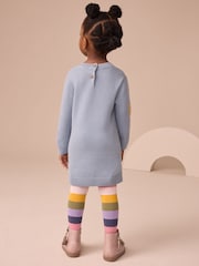 Blue Embroidered Jumper Dress and Tights Set (3mths-7yrs) - Image 3 of 3