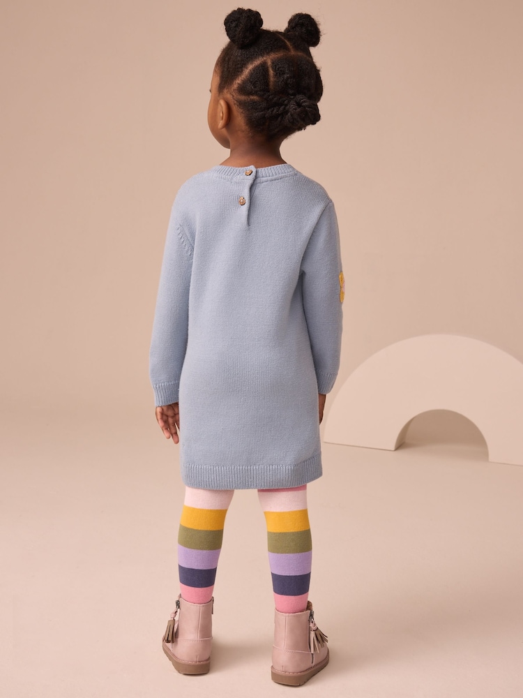 Blue Embroidered Jumper Dress and Tights Set (3mths-7yrs) - Image 3 of 3