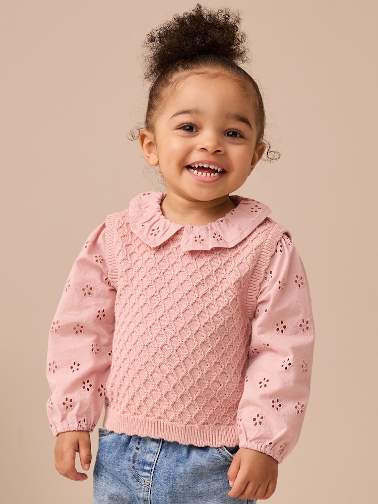 Pink Mock Layer Knit Jumper (3mths-7yrs) - Image 1 of 8