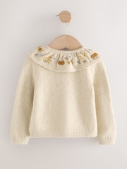 Ecru Floral Print Embellished Collar Cardigan (3mths-7yrs) - Image 2 of 4
