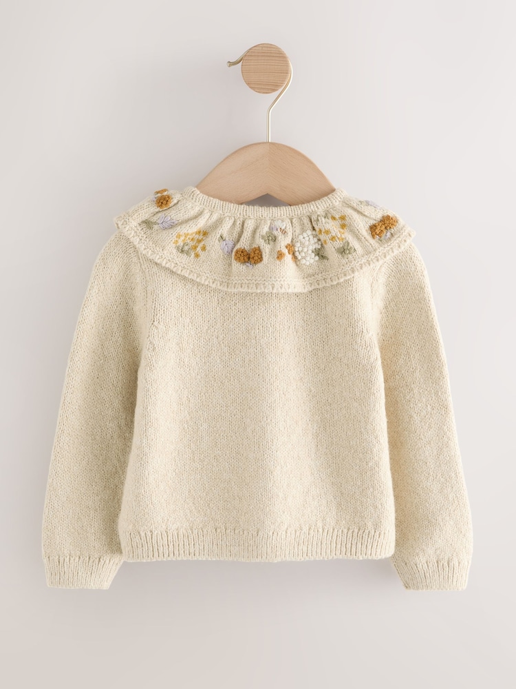 Ecru Floral Print Embellished Collar Cardigan (3mths-7yrs) - Image 2 of 4