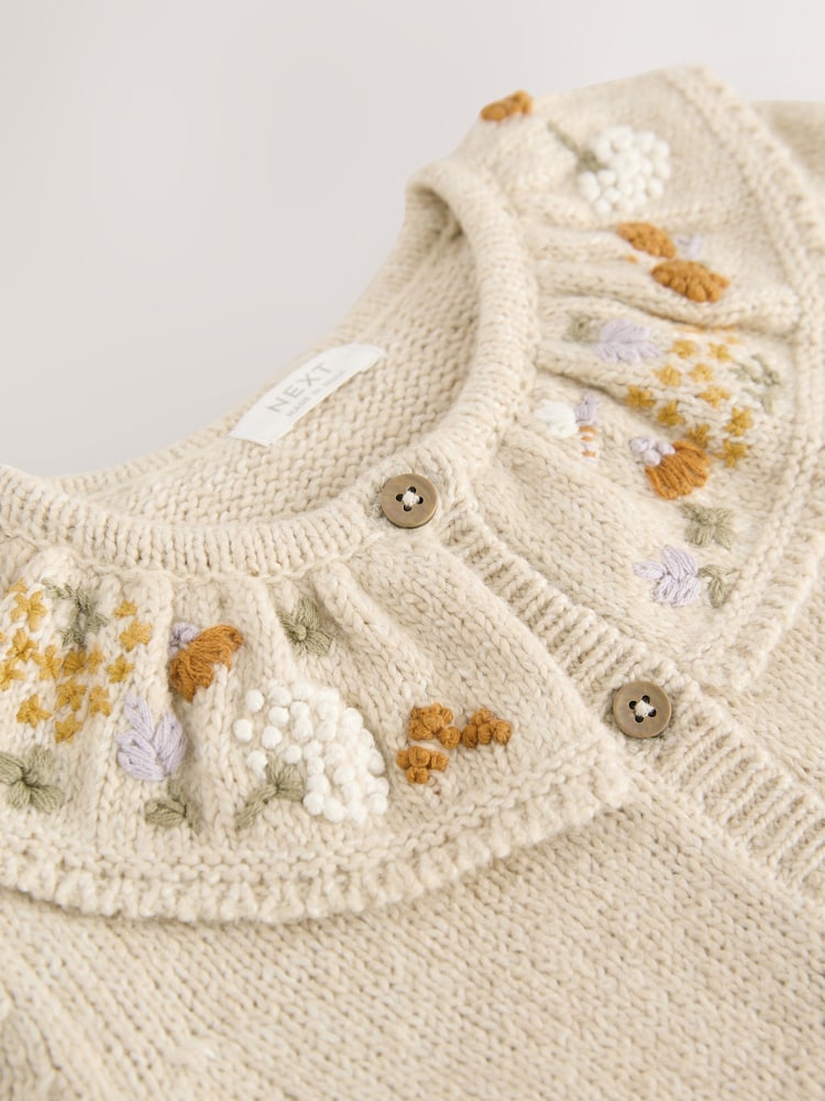 Ecru Floral Print Embellished Collar Cardigan (3mths-7yrs) - Image 4 of 4