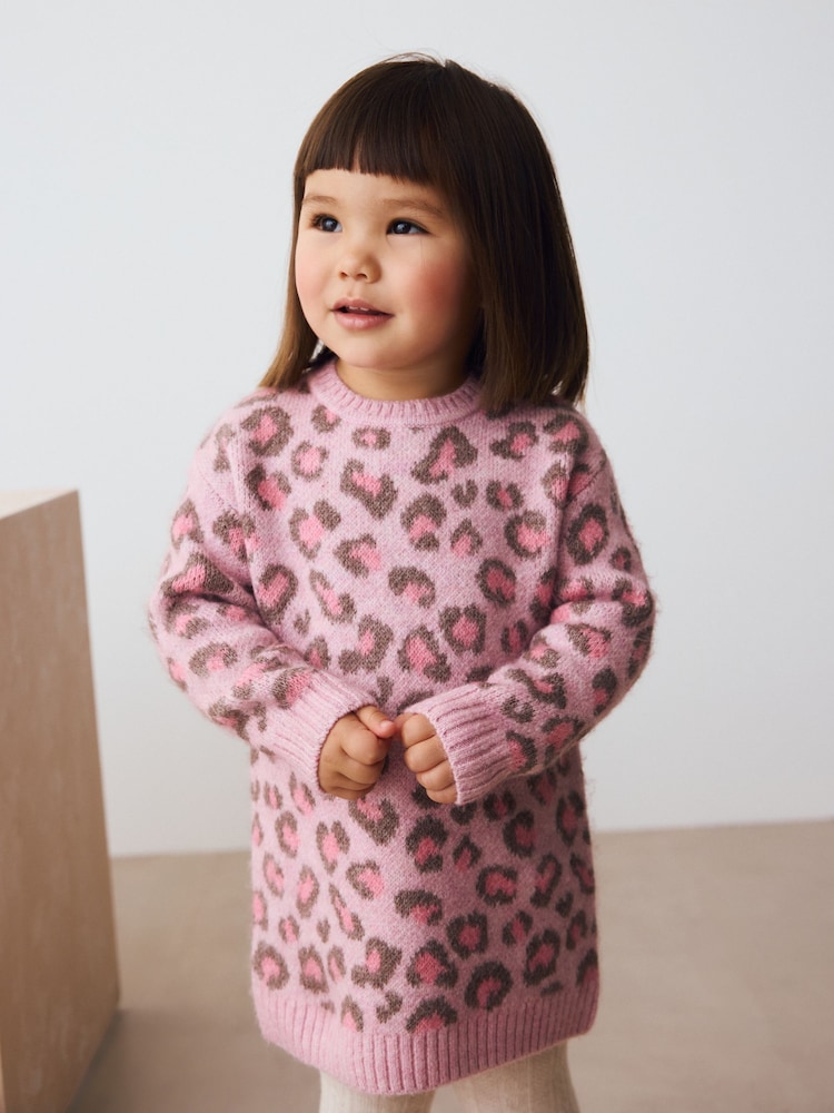 Pink Leopard Print Jumper Dress (3mths-7yrs) - Image 1 of 4